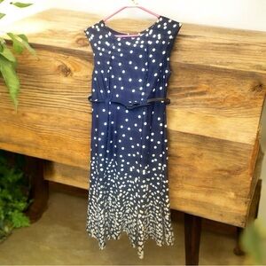 Shelby and Palmer Navy Blue Polka Dot women’s dress with belt. New condition. M